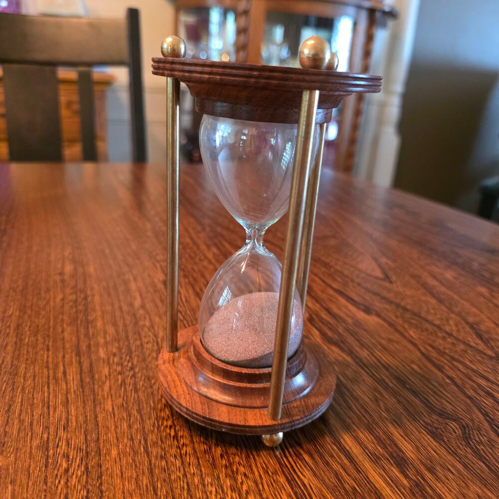 Vintage MCM 5 minute Hourglass Timer Wood Brass glass Nautical Maritime Decor